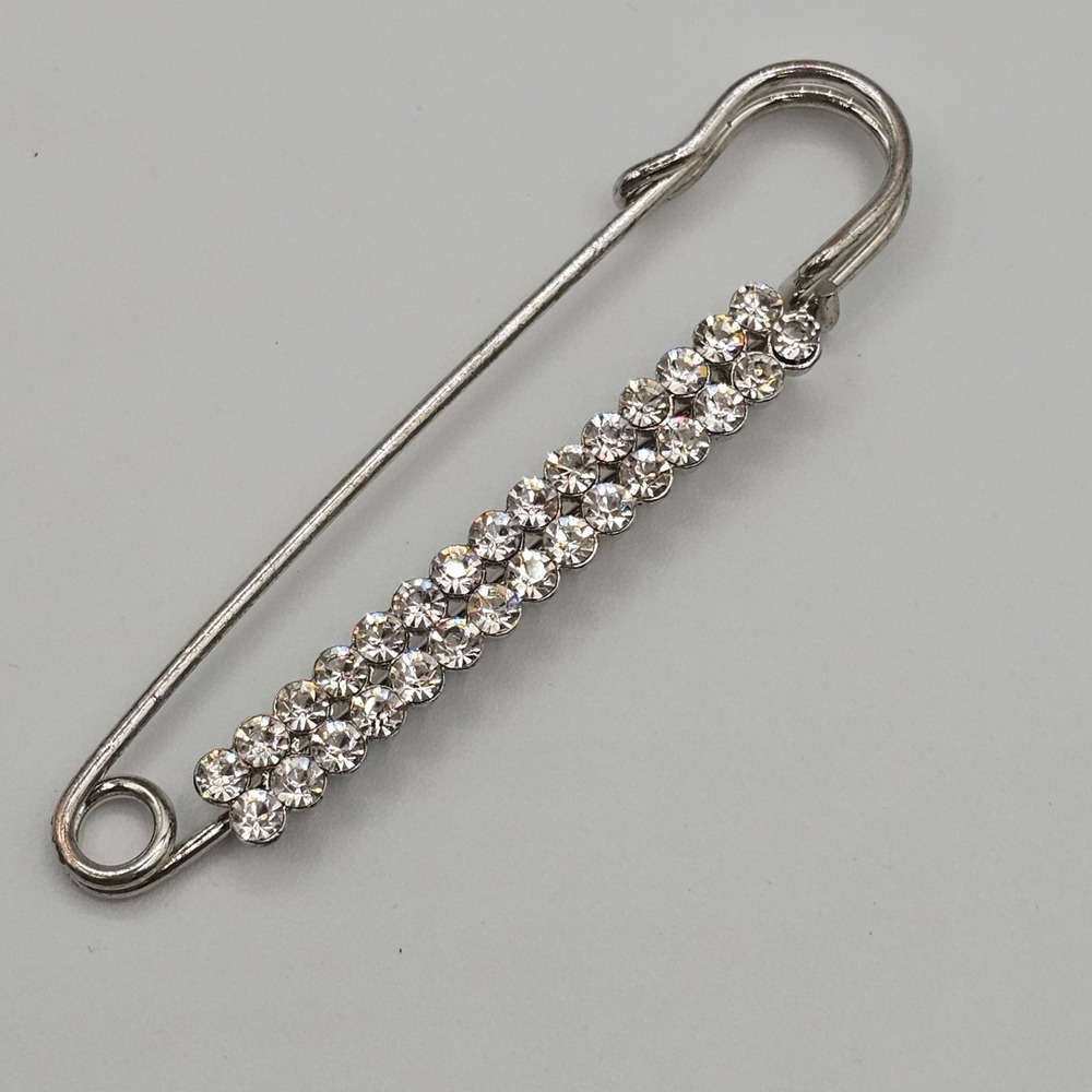 Vintage Rhinestone 3" Safety Pin Brooch Scarf Shawl Sweater Clip Sparkle Glam - Picture 3 of 14